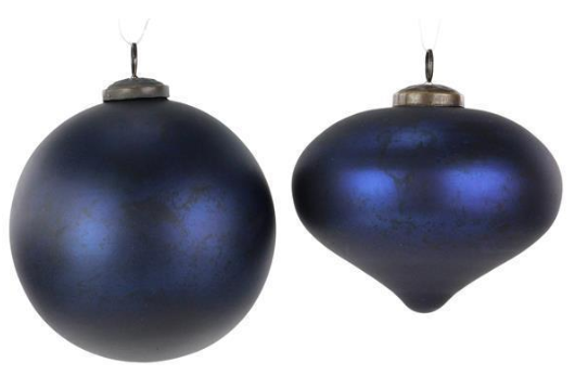 Rustic Ball / Onion Glass Ornament - 5" Matte Navy Blue