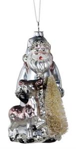 Glass Silver Santa Ornament - 6.25"