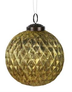 Antique Gold Diamond Cut Glass Ornament - 4"
