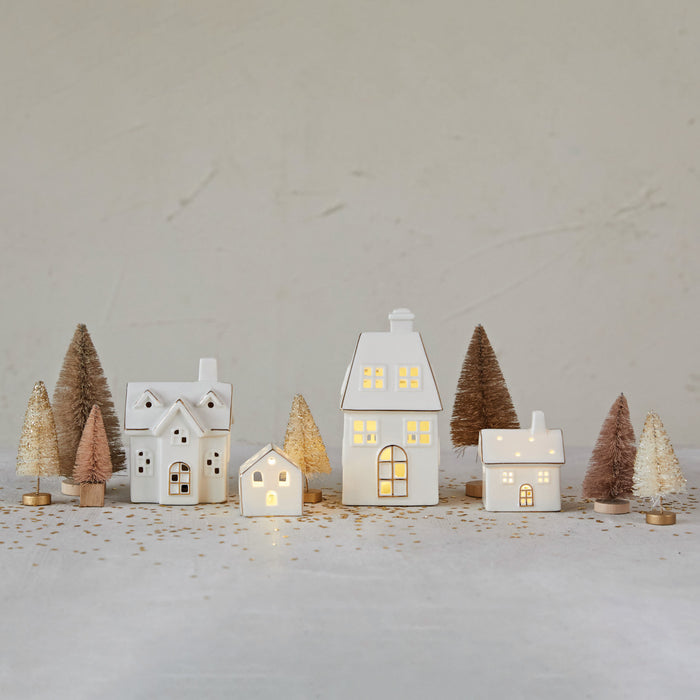 Stoneware Village with LED Lights and Gold