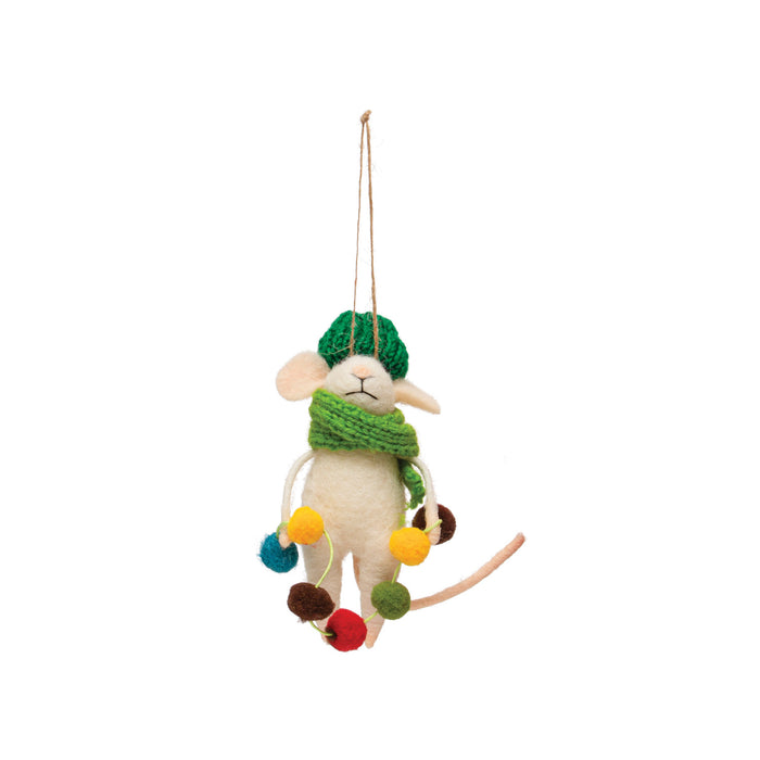 Wool Felt Mouse in Knit Scarf & Hat Ornament