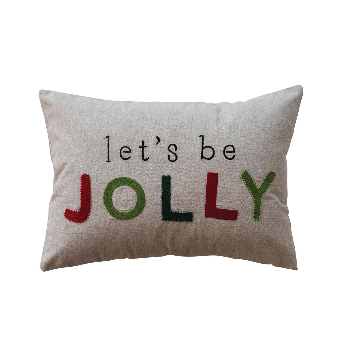 "Let's Be Jolly" Cotton Chambray Lumbar Pillow