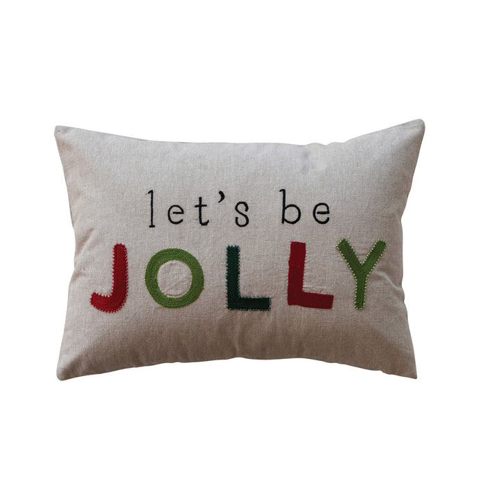 "Let's Be Jolly" Cotton Chambray Lumbar Pillow