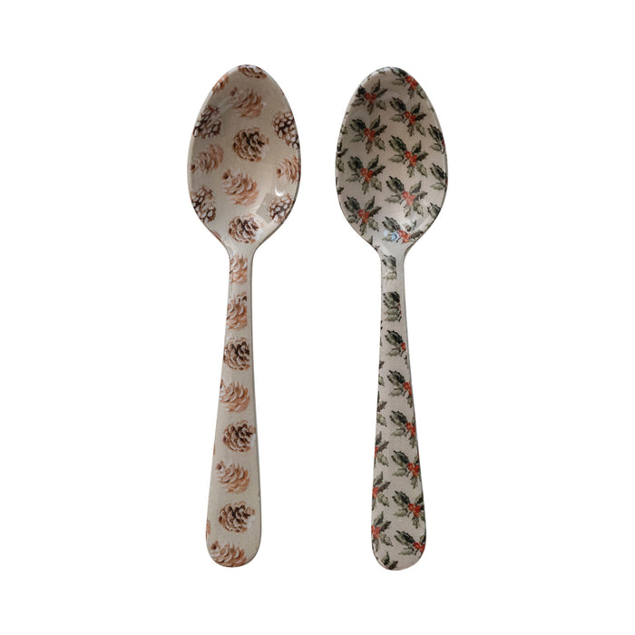 Enameled Stainless Steel Spoon with Pinecone/Holly