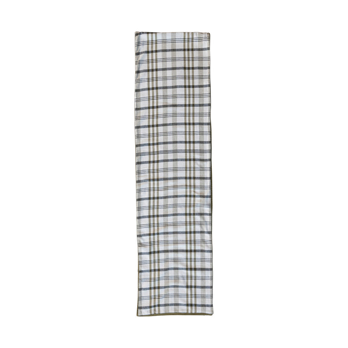 Two-Sided Stonewashed Cotton Table Runner - White/Green Plaid