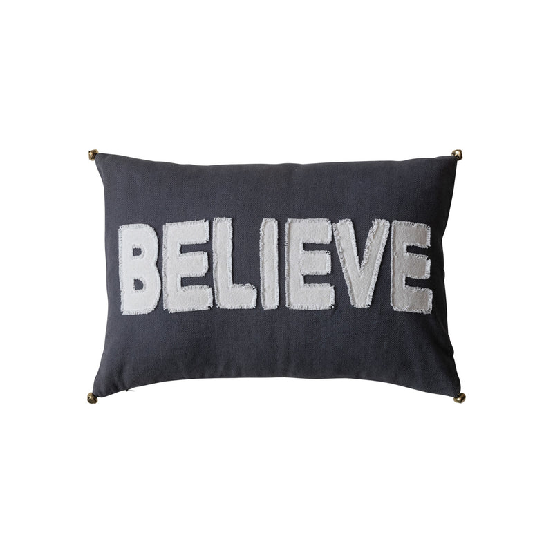 "Believe" & Jingle Bells Cotton Lumbar Pillow - 16" x 20"