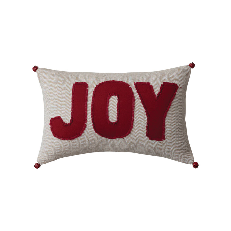 "Joy" & Jingle Bells Woven Cotton Lumbar Pillow - 16" x 10"