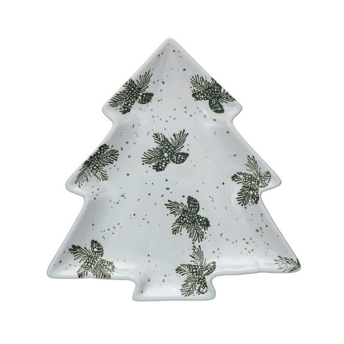 Stoneware Tree Shaped Plate with Gold Electroplating