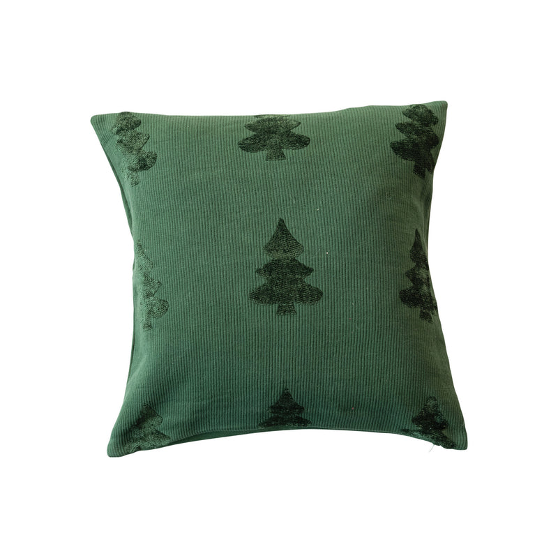 Square Woven Cotton Blend Jacquard Pillow with Trees