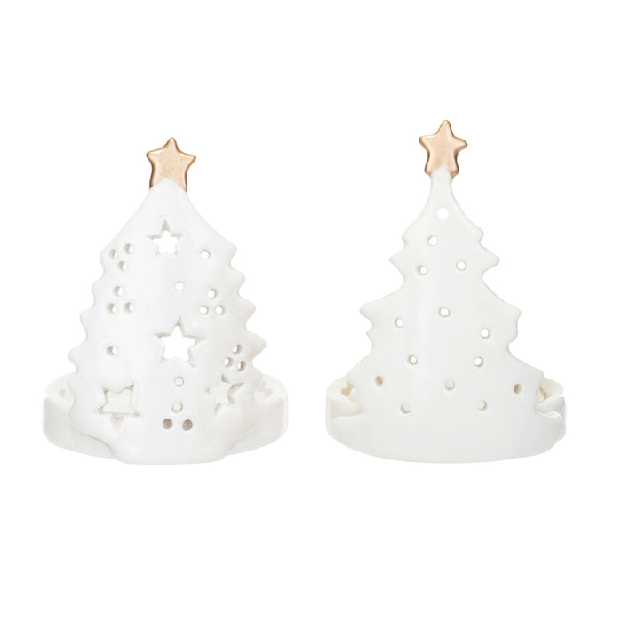 Stoneware Christmas Tree Shaped Candle Holder with Gold Electroplating