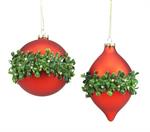 Red Glass with Pine Ball/Finial Ornament