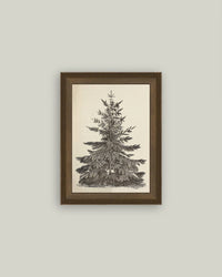Vintage Pine Tree Framed Antique Art - 5x7