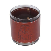 Bulldog Sitting Outline Faux Leather Rocks Glass