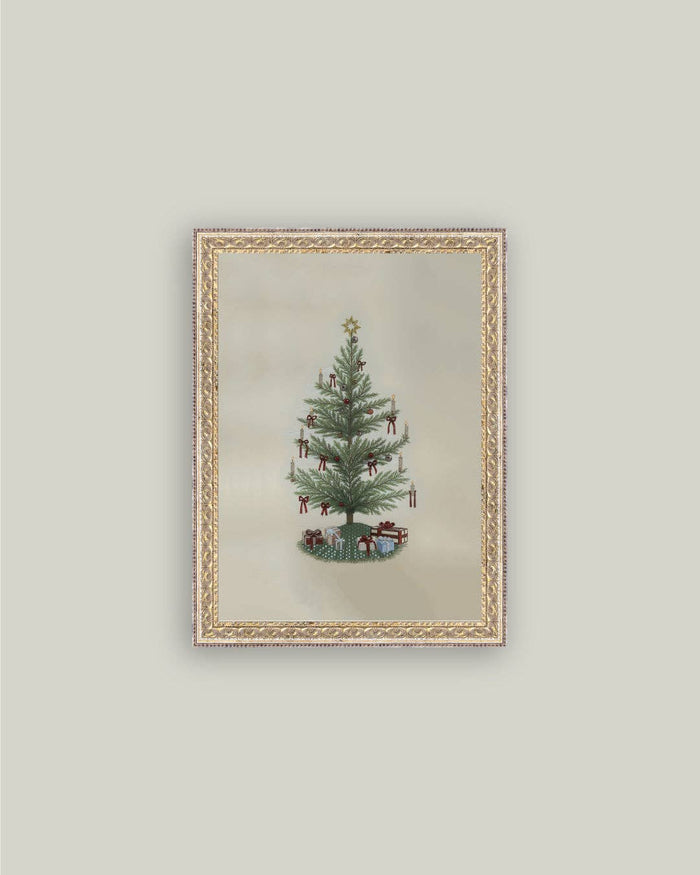 Vintage Tree with Bows Framed Antique Art 5x7