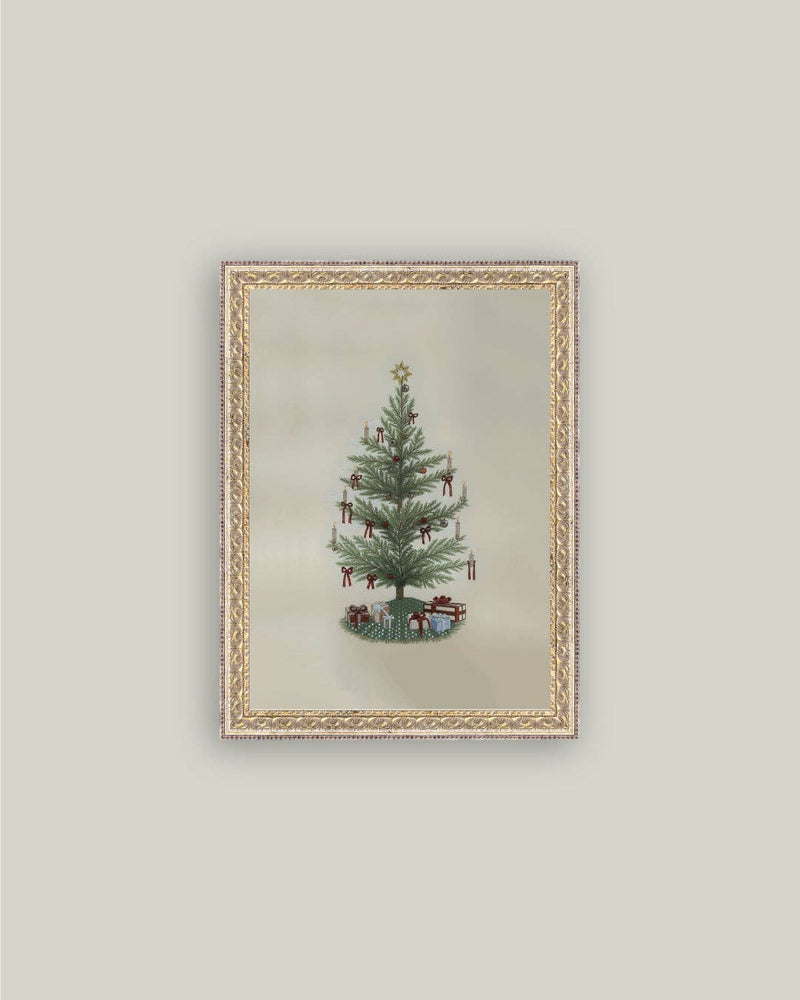 Vintage Tree with Bows Framed Antique Art 5x7