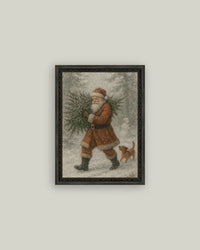 Santa with Tree Framed Antique Art - 5x7