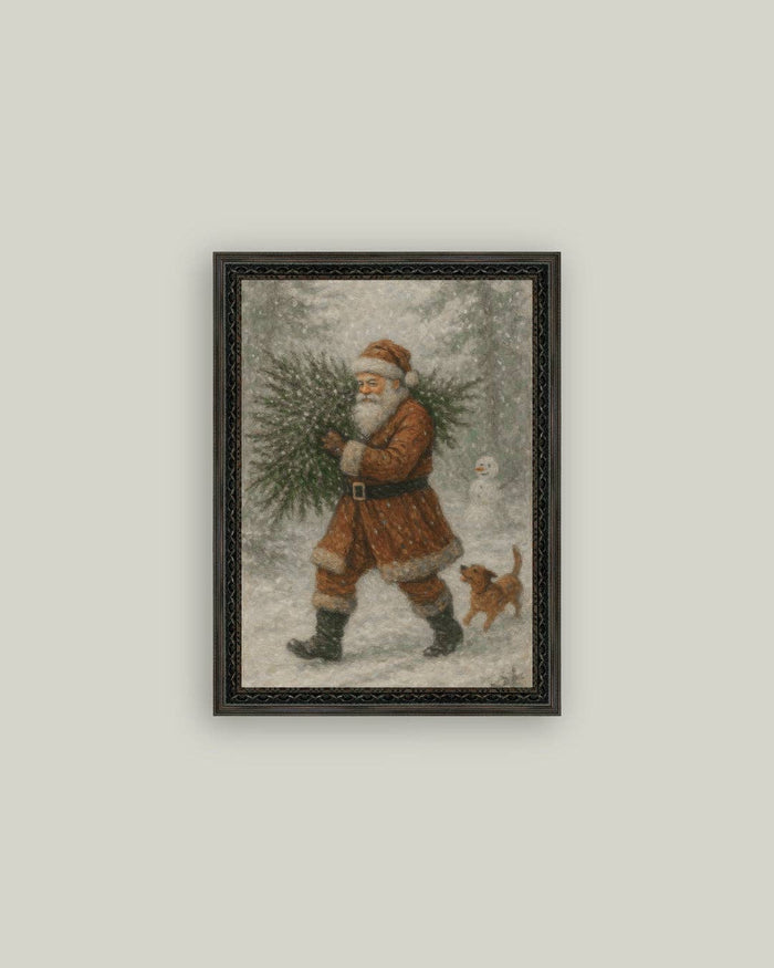 Santa with Tree Framed Antique Art - 5x7