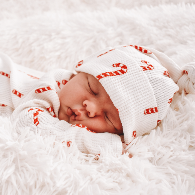 Organic Waffle Knot Beanie, Candy Cane