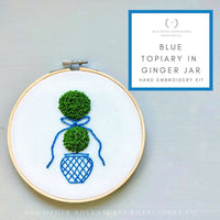 Hand Embroidery Kit - Blue Topiary in Ginger Jar