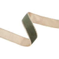 1" Reversible Classic Velvet Wired Ribbon | Moss/Gold | 10 Yds