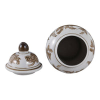 Brown & White Ceramic Tall Vessel with Lid, 8 in.