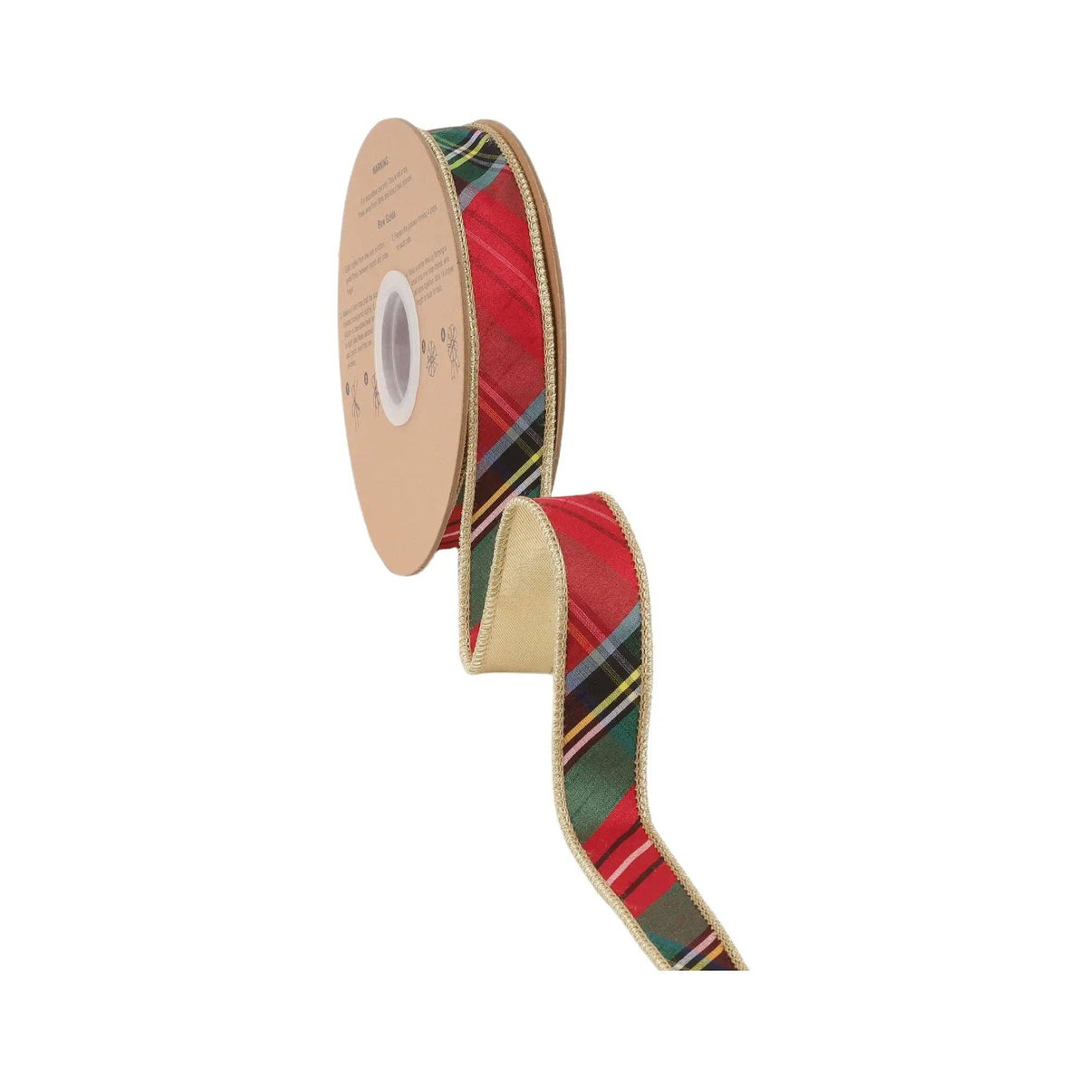 1" Wired Ribbon | Bold Christmas Plaid w/ Metallic Gold Backing | 10 Yds