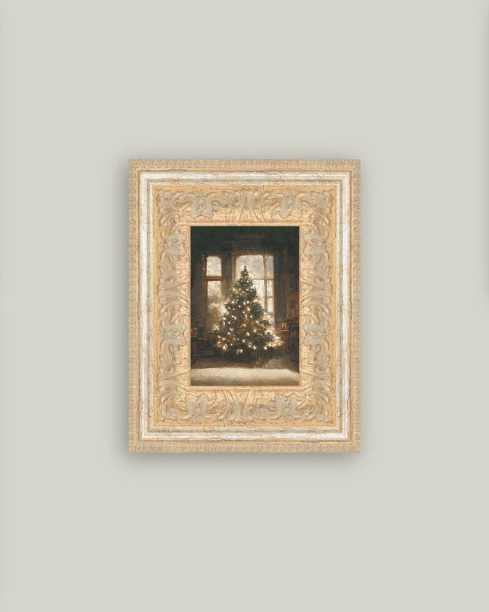 Glowing Christmas Tree Framed Antique Art - 7x9