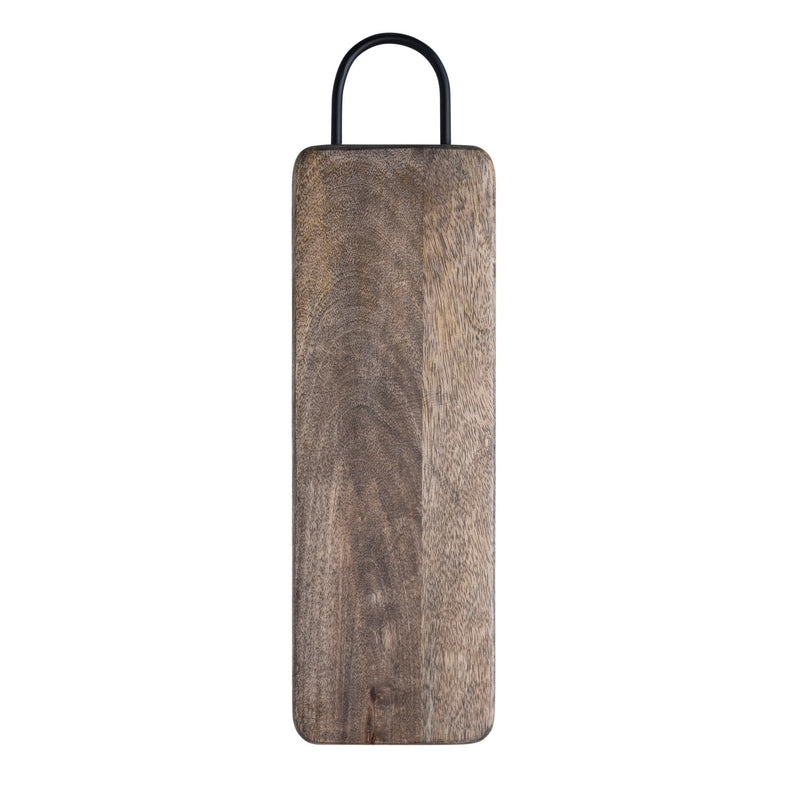 Mango Wood Cheese/Cutting Board w/ Black Metal Handle, Walnut Finish