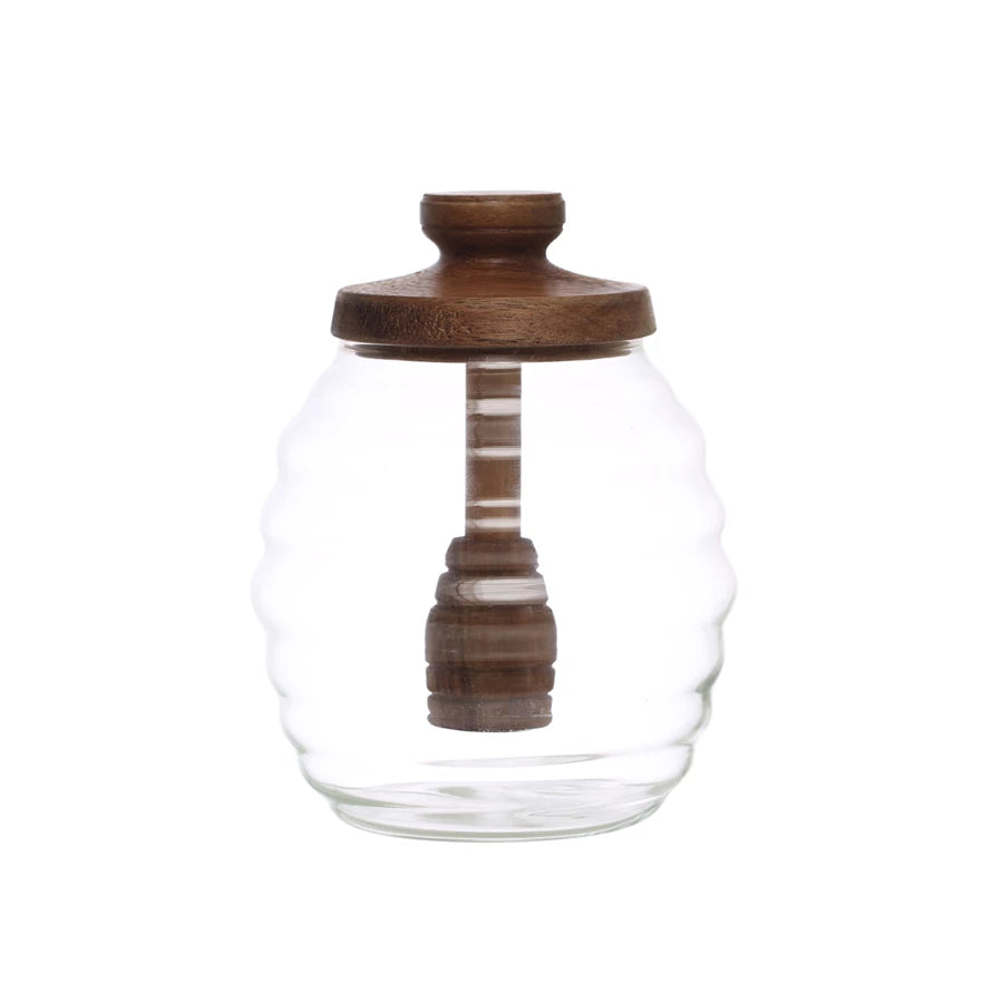 Glass Honey Jar with Wood Honey Dipper