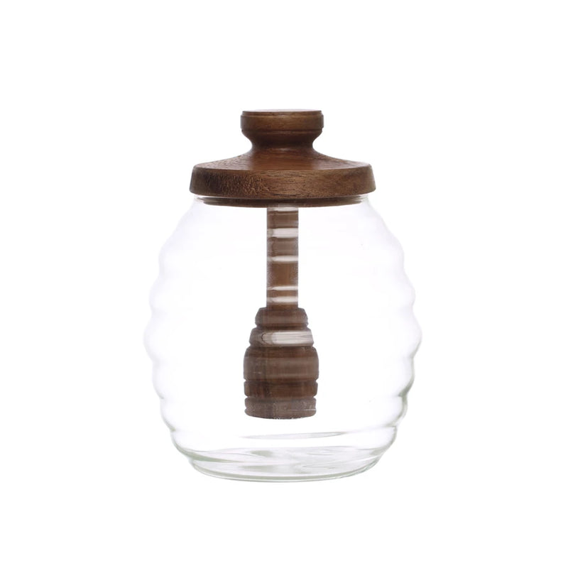 Glass Honey Jar with Wood Honey Dipper