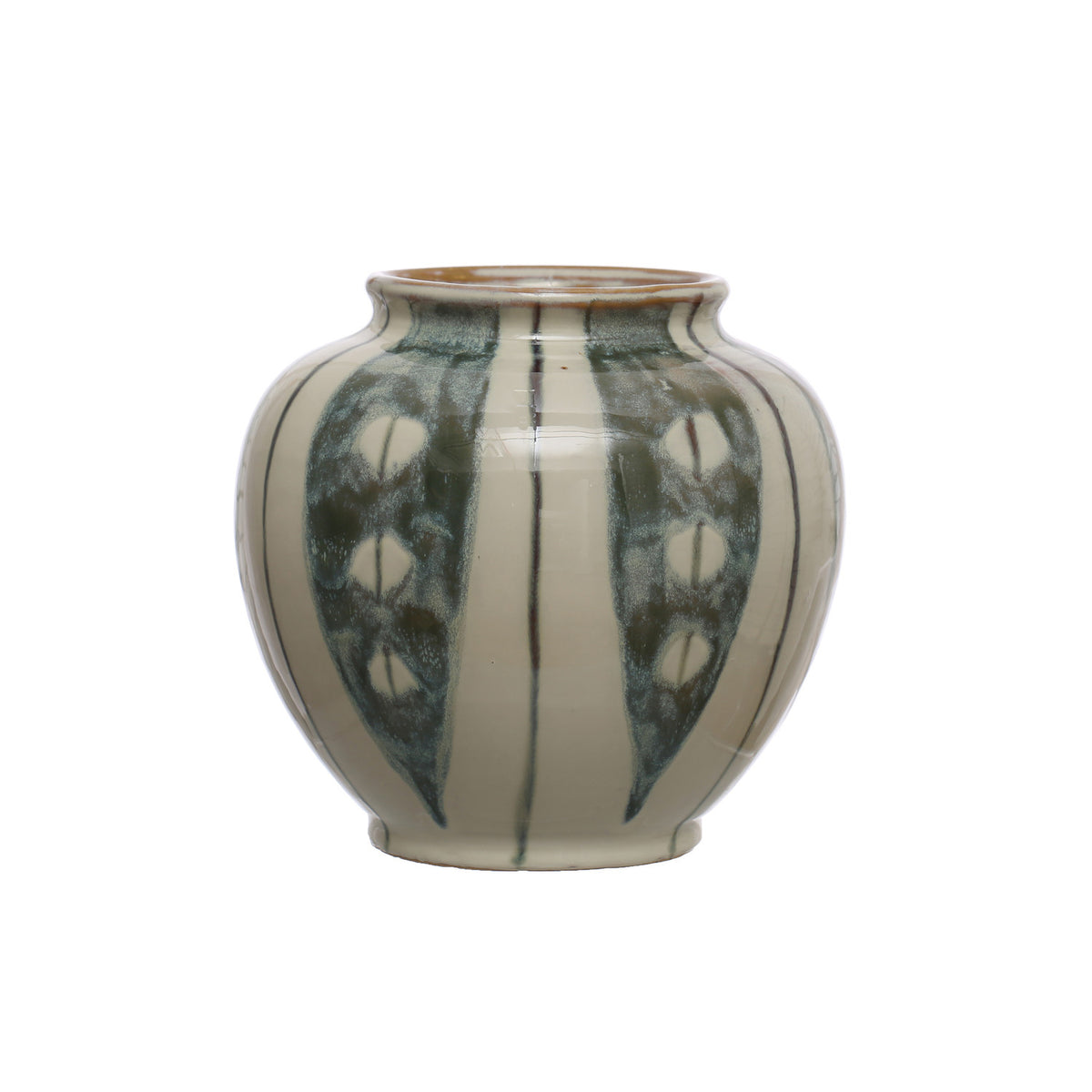 Hand-Painted Stoneware Vase w/ Stripes, Reactive Glaze (Each One Will Vary)