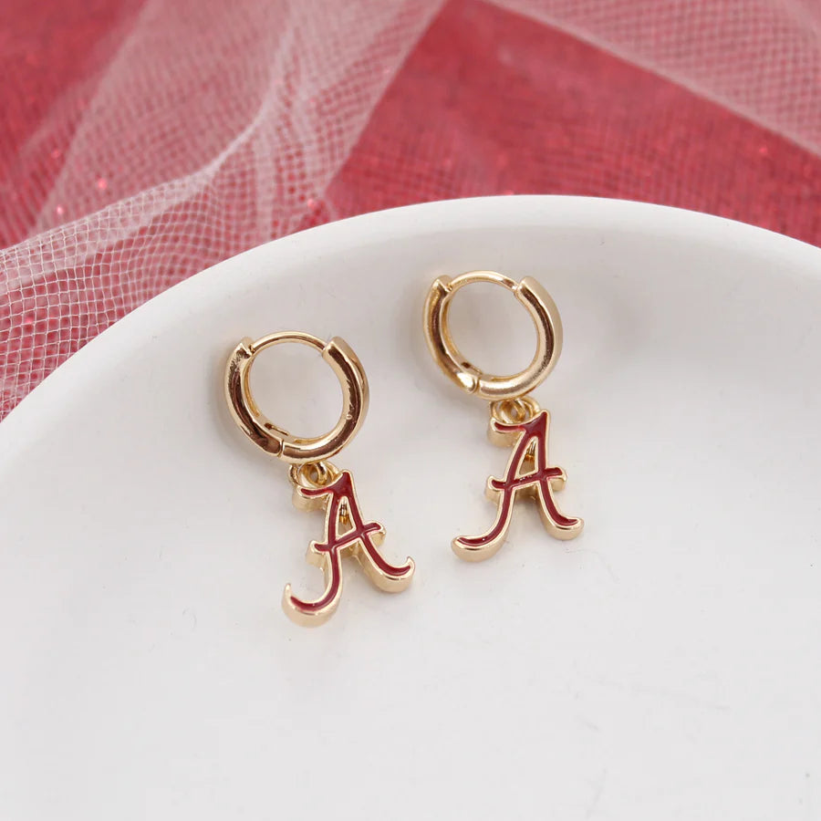 Alabama Gold Huggie Hoop Earrings w/ Enamel Logo