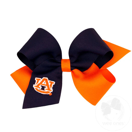 Two-Tone Collegiate Embroidered Hair Bow - Medium