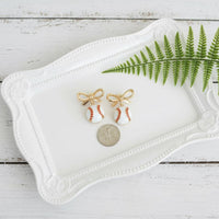 Hadley Baseball & Gold Bows Earrings