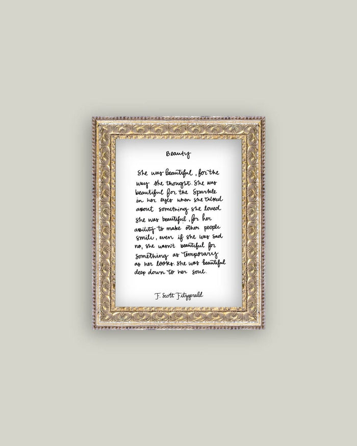 Beauty Script Framed Antique Print - 8x10