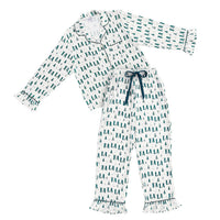 Pajama Set - Green FaLaLa - Ruffle Trim With Velvet Tie