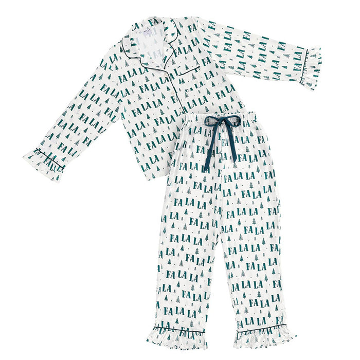 Pajama Set - Green FaLaLa - Ruffle Trim With Velvet Tie