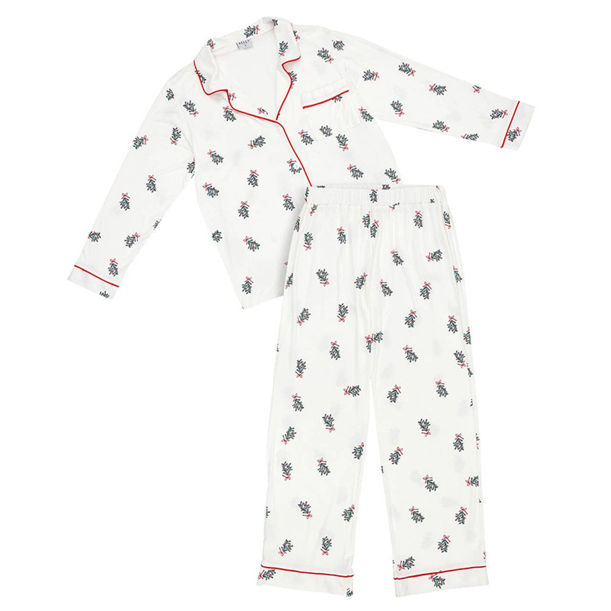 Pajama Set - Full-Length Bamboo - White + Mistletoe