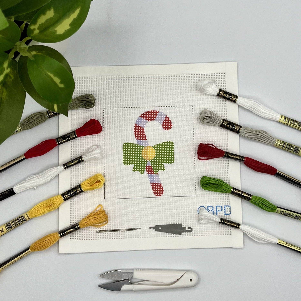 Needlepoint Kit - Candy Cane with Green Bow Design