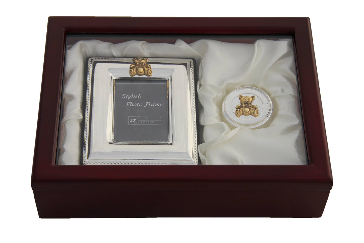 Bear Photo Frame & First Curl - Wood Box