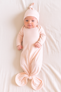 Bamboo Knotted Baby Gown & Beanie - Blush & Blue