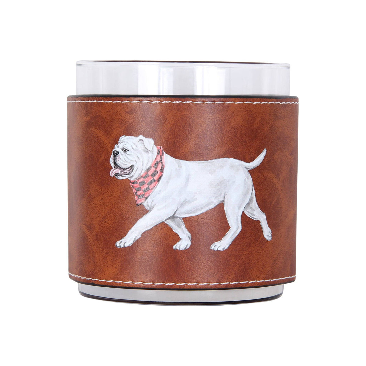 Walking Bulldog Faux Leather Rocks Glass