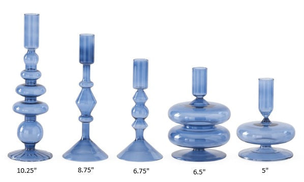 Handmade Blue Glass Modern Taper Candleholders