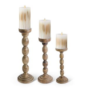 Brown Wood Spindle Candlesticks