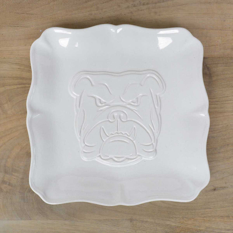 Bulldog Embossed Square White Platter