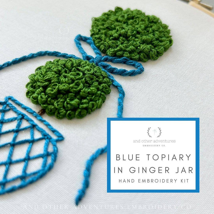 Hand Embroidery Kit - Blue Topiary in Ginger Jar