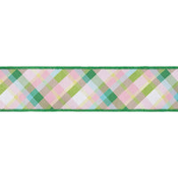 2 1/2" Wired Dupioni Ribbon | Pink And Green Bias Plaid W/ | Green Backing | 10 Yard Roll