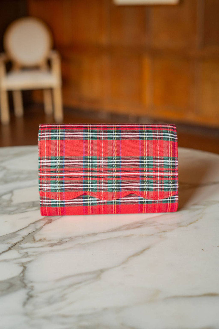 Ruby Scalloped Clutch - Red Plaid w/Wreath
