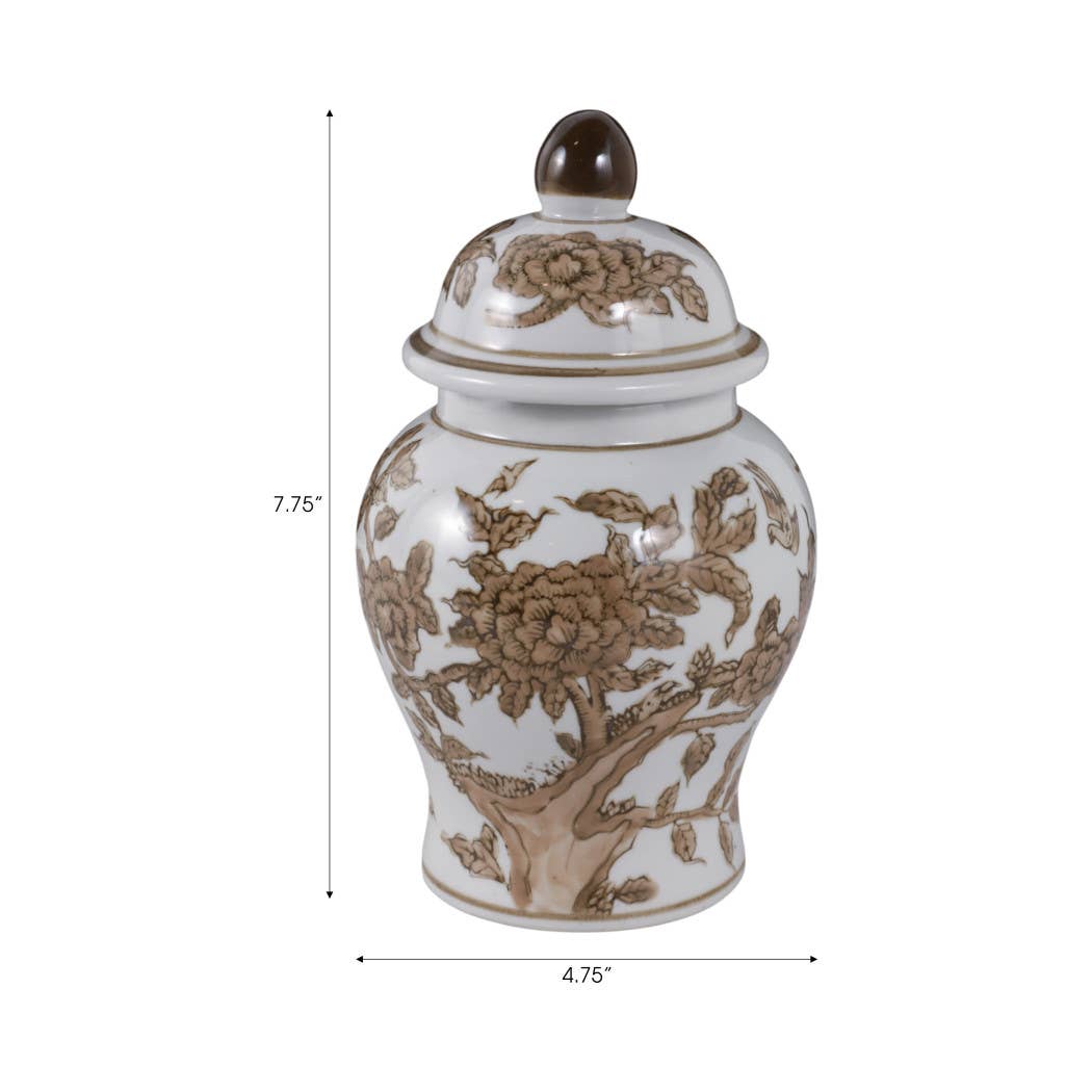 Brown & White Ceramic Tall Vessel with Lid, 8 in.