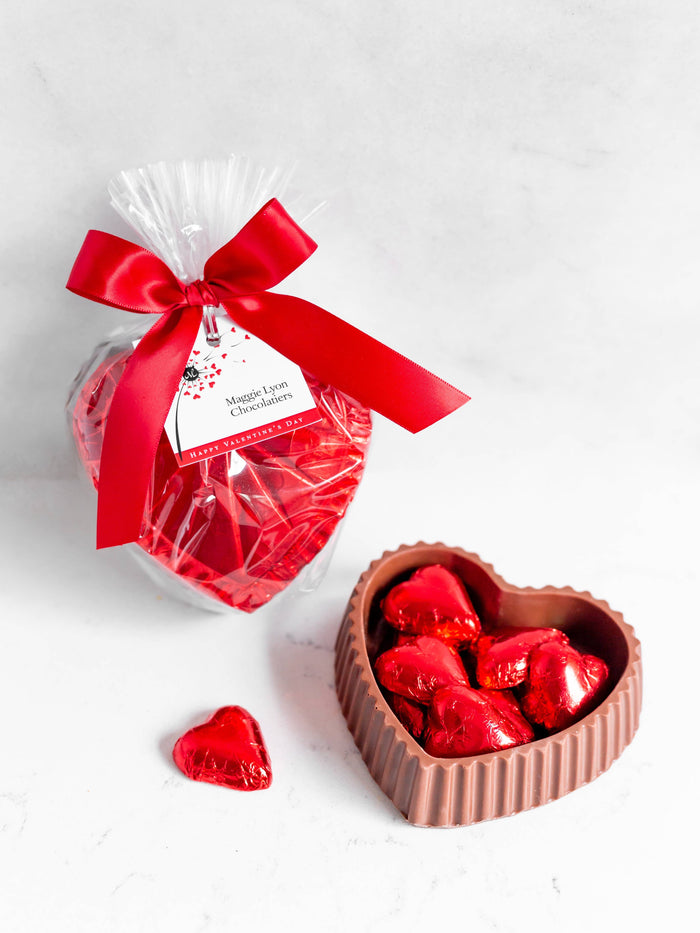 Valentine's Milk Chocolate Heart Box with Red Foiled Hearts